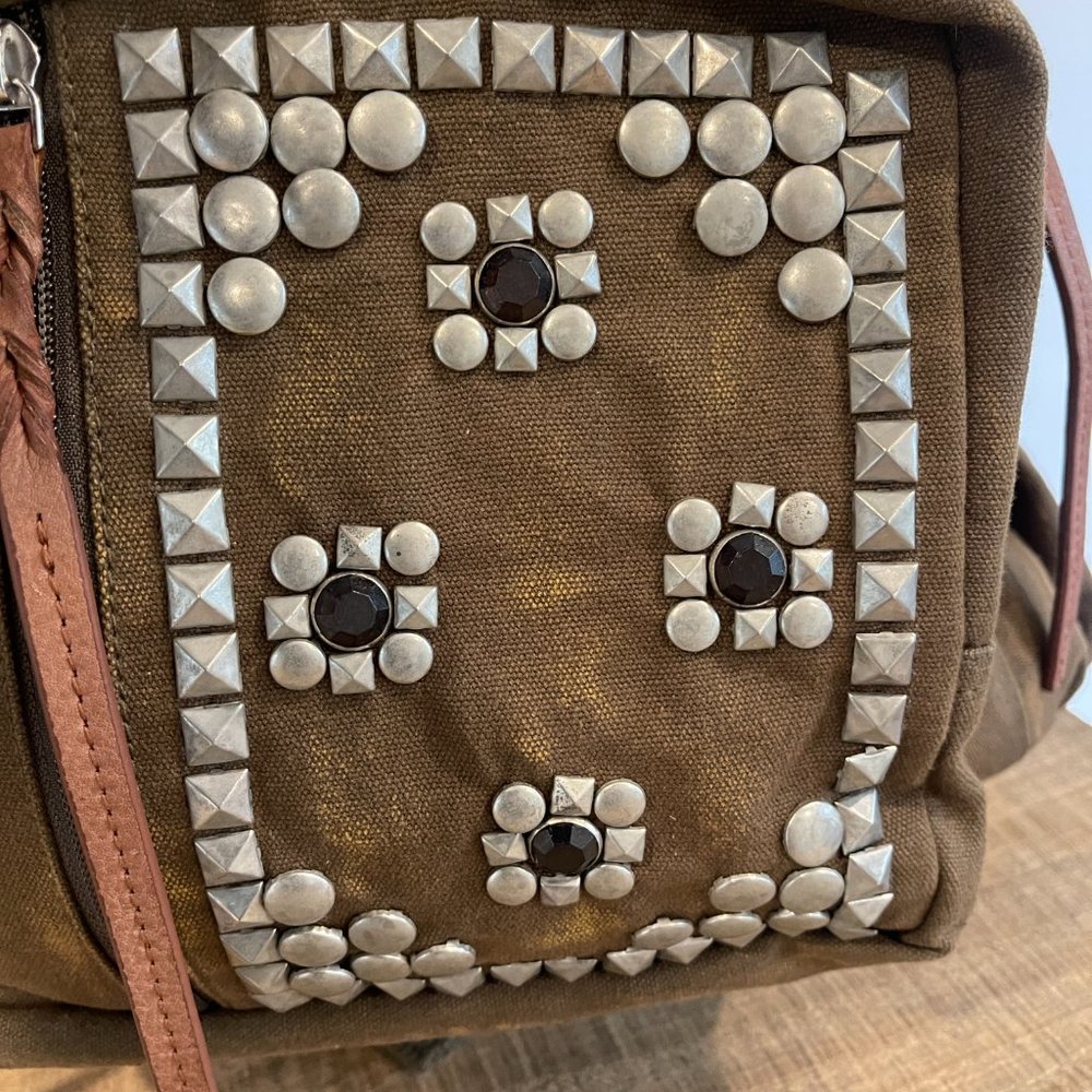 Free People Berlin Studded Backpack Canvas Faded Military Army Green NWOT - Picture 7 of 13